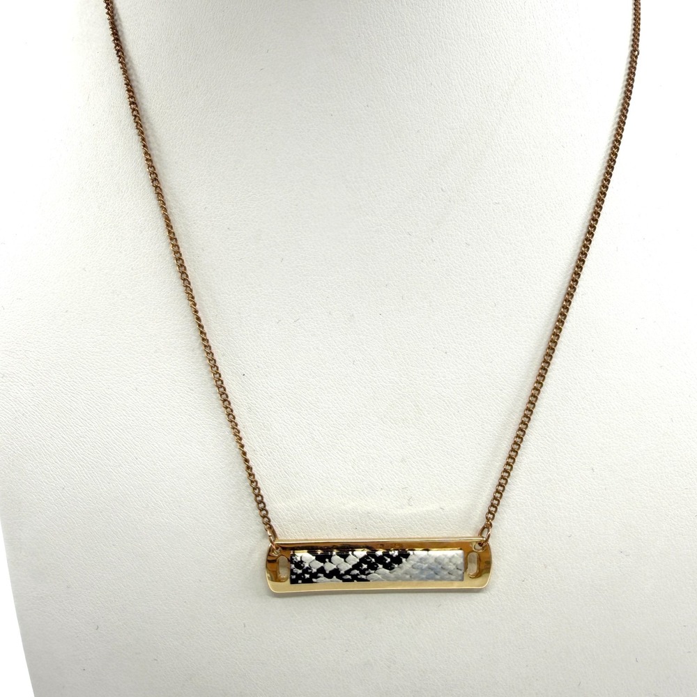 Snake Print Bar Pendant Necklace Gold Tone Minimalist Trendy Layering Jewelry
